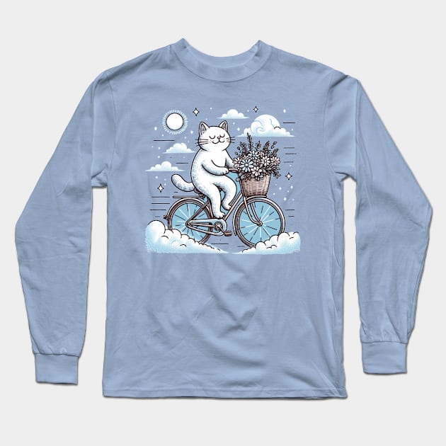 Cat riding a bike Long Sleeve T-Shirt by GreenPassion